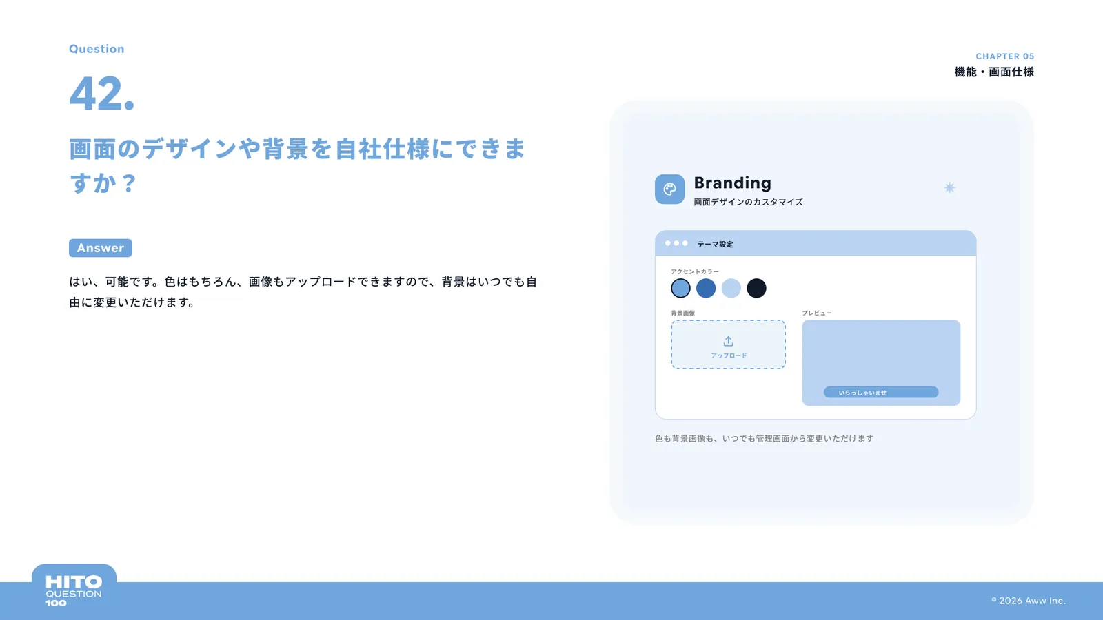 画面のデザインや背景を自社仕様にできますか？（スライド50ページ目）