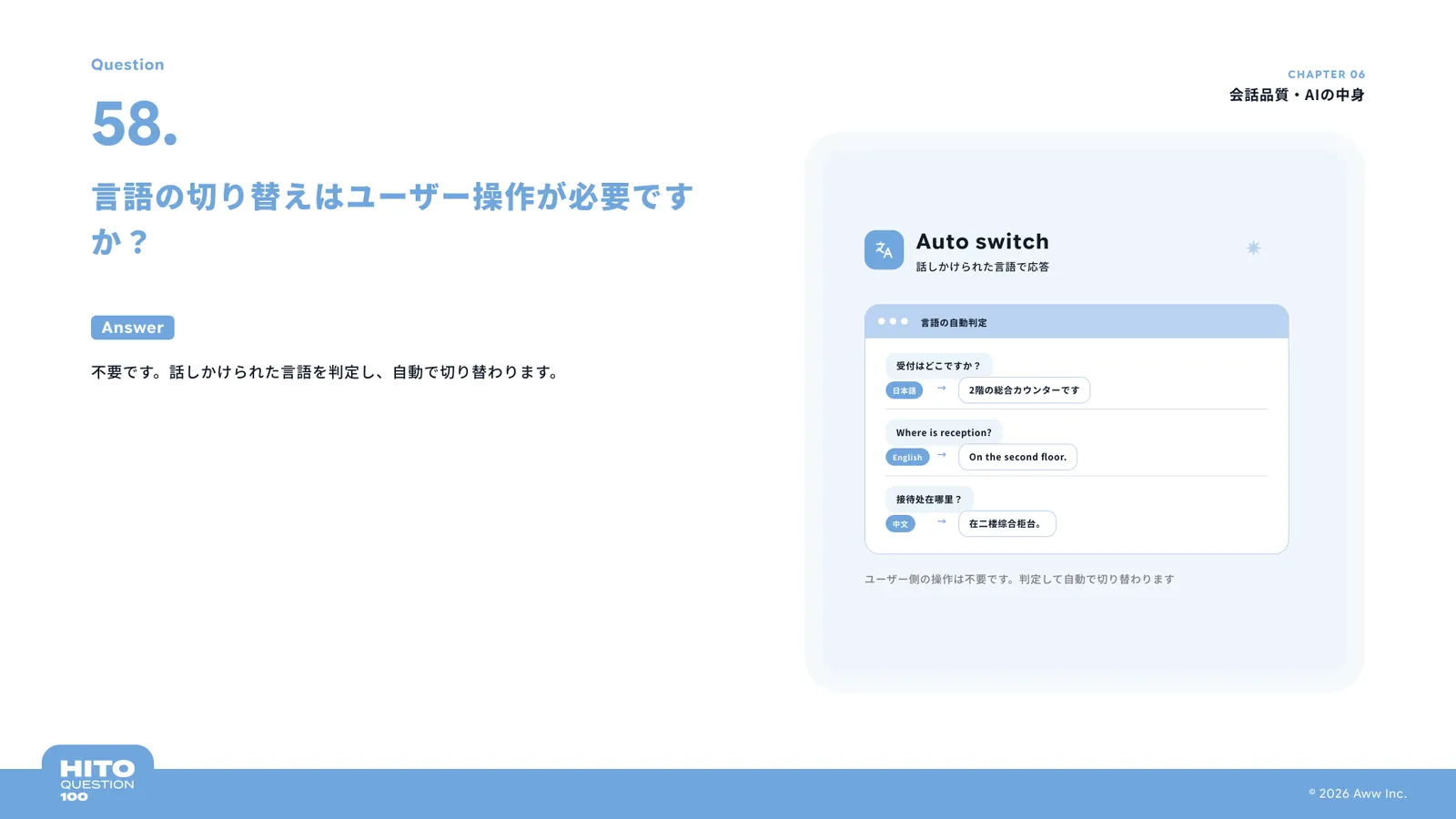 言語の切り替えはユーザー操作が必要ですか？（スライド67ページ目）