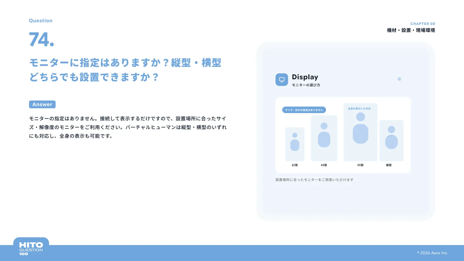 モニターに指定はありますか？縦型・横型どちらでも設置できますか？（スライド85ページ目）