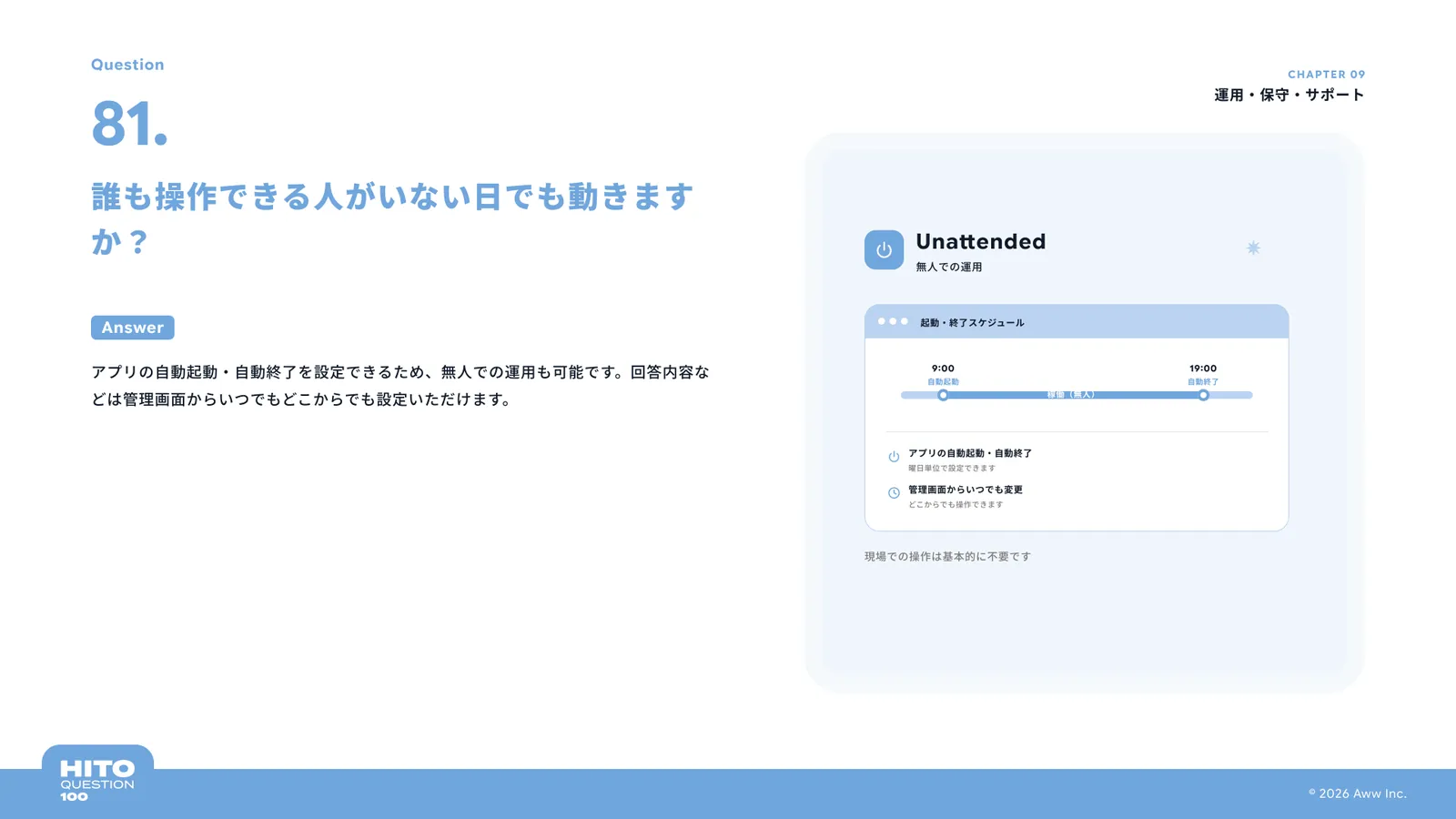 誰も操作できる人がいない日でも動きますか？（スライド93ページ目）