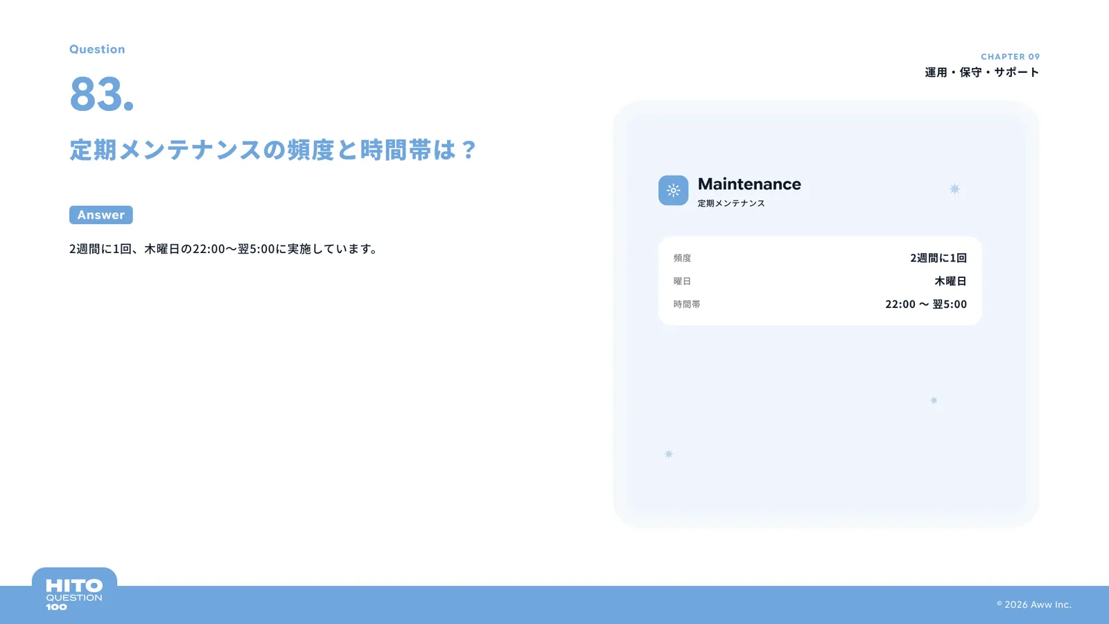 定期メンテナンスの頻度と時間帯は？（スライド95ページ目）