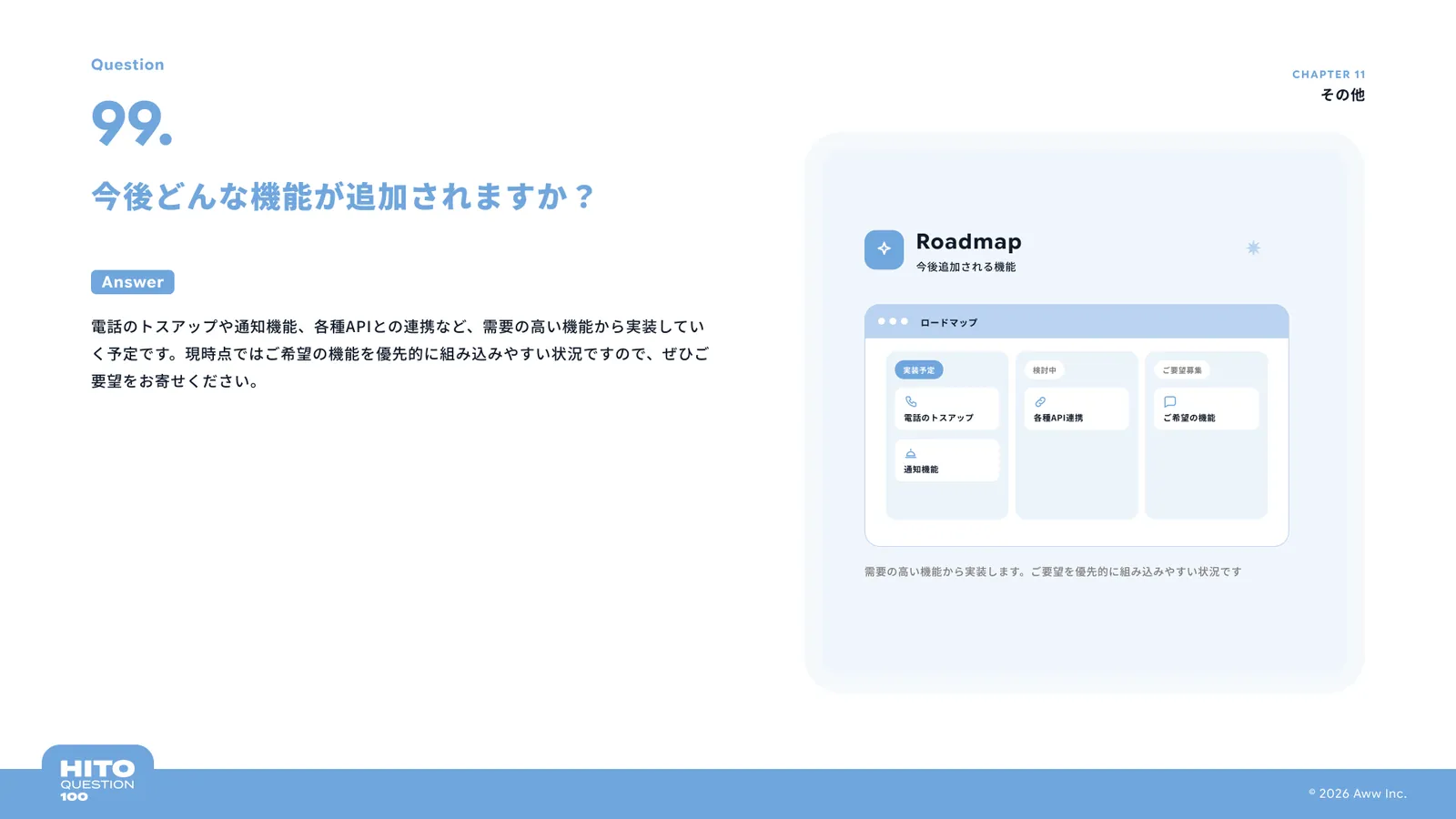今後どんな機能が追加されますか？（スライド113ページ目）