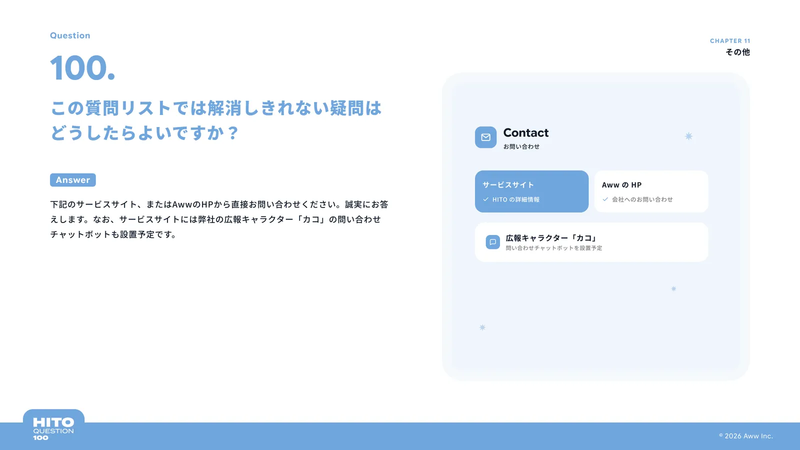 この質問リストでは解消しきれない疑問はどうしたらよいですか？（スライド114ページ目）